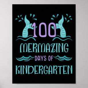 100 Days of School for Girls Mermaid Kindergarten Poster