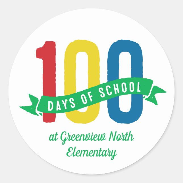 100 days of school fun colourful customised classic round sticker (Front)