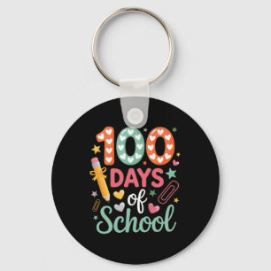 100 Days Of School Funny Retro Chequered Circle Key Ring