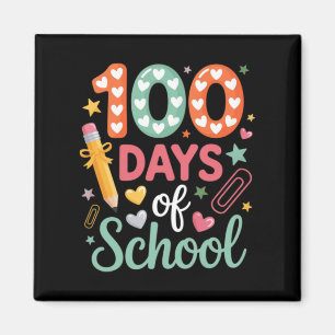 100 Days Of School Funny Retro Chequered Circle Magnet