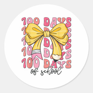 100 Days Of School Girls Coquette Bow 100th Day Classic Round Sticker
