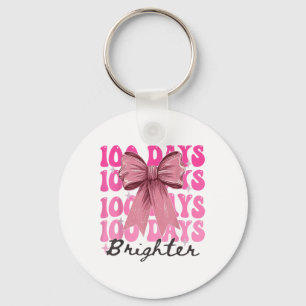 100 Days Of School Girls Coquette Bow 100th Day Key Ring