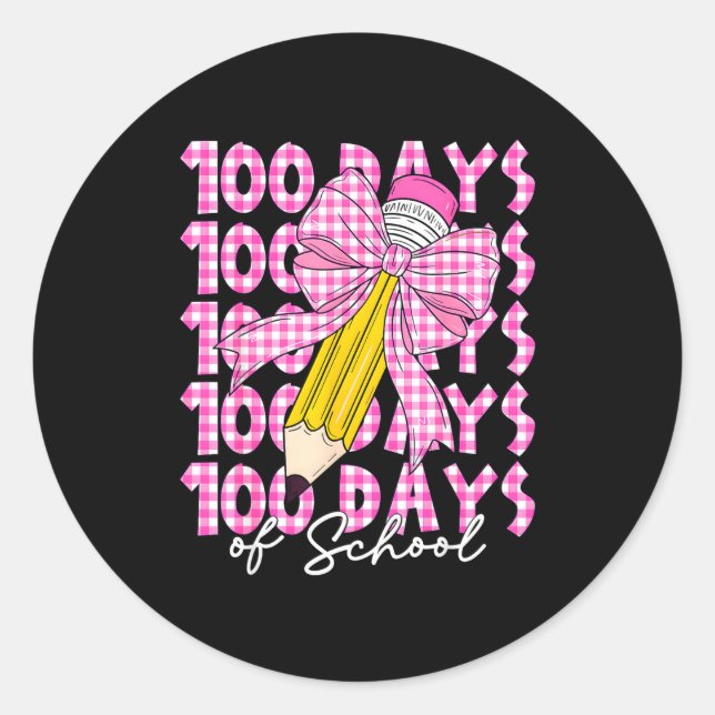 100 Days Of School Girls Coquette Bow 100th Day Of Classic Round Sticker (Front)