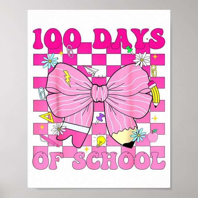 100 Days Of School Girls Coquette Bow 100th Day Of Poster (Front)