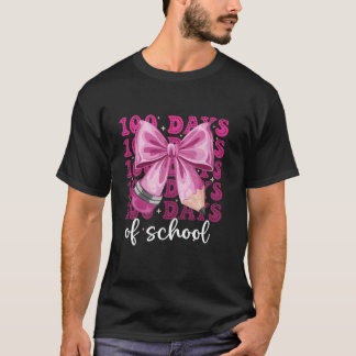 100 Days of School Girls Coquette Bow 100th Day of T-Shirt