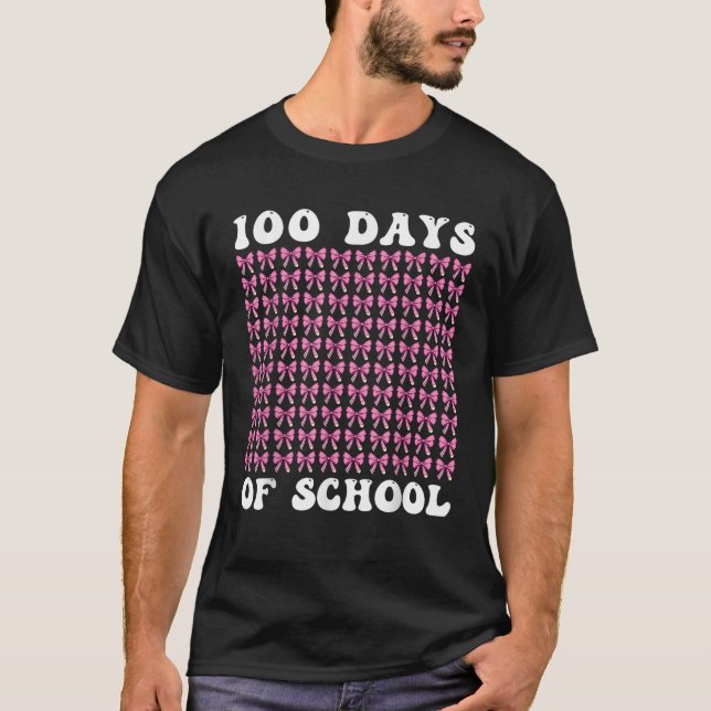 100 Days of School Girls Coquette Bow 100th Day of T-Shirt (Front)