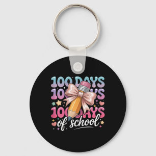 100 Days Of School Girls Coquette Bow Kids Teacher Key Ring