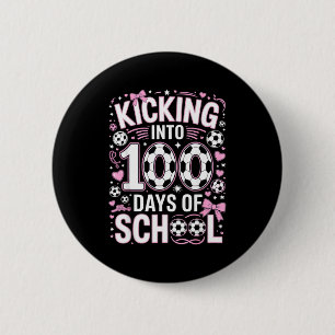 100 Days Of School Girls Soccer Coquette Bow Pink  6 Cm Round Badge