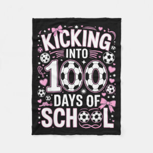 100 Days Of School Girls Soccer Coquette Bow Pink Fleece Blanket