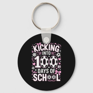 100 Days Of School Girls Soccer Coquette Bow Pink  Key Ring