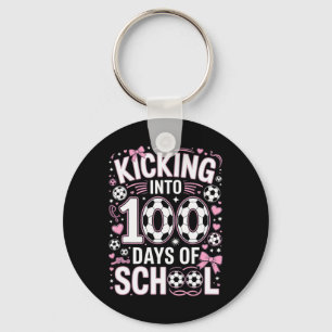 100 Days Of School Girls Soccer Coquette Bow Pink Key Ring