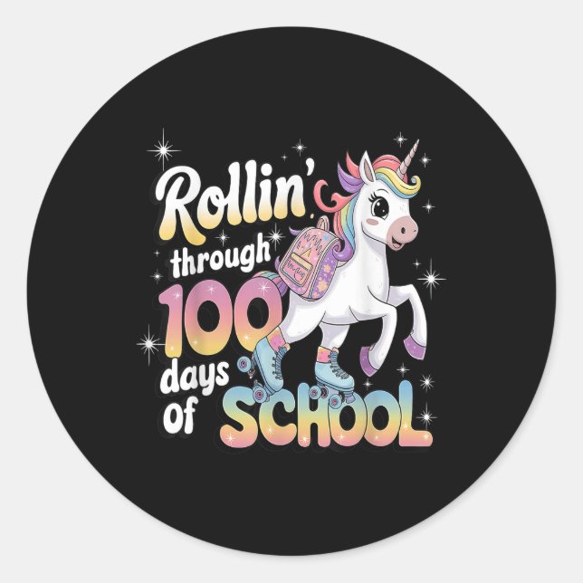 100 Days Of School Girls Teacher 100th Day Unicorn Classic Round Sticker (Front)