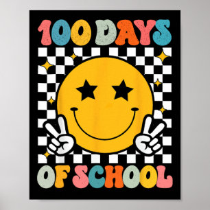 100 Days Of School Groovy Smile Face  Poster