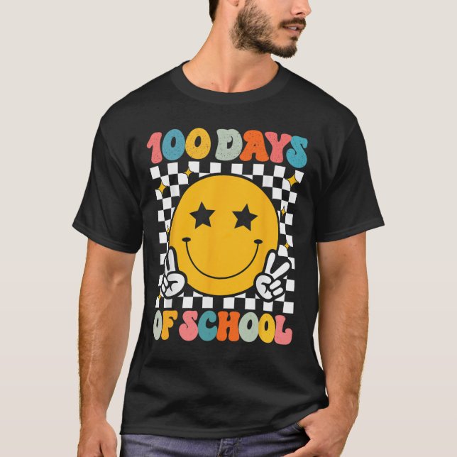100 Days Of School Groovy Smile Face  T-Shirt (Front)