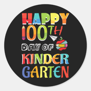 100 Days Of School Happy 100th Day Of Kindergarten Classic Round Sticker