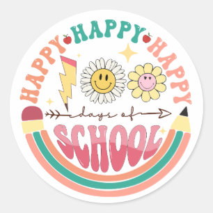 100 Days of School Happy Retro Groovy Classic Round Sticker