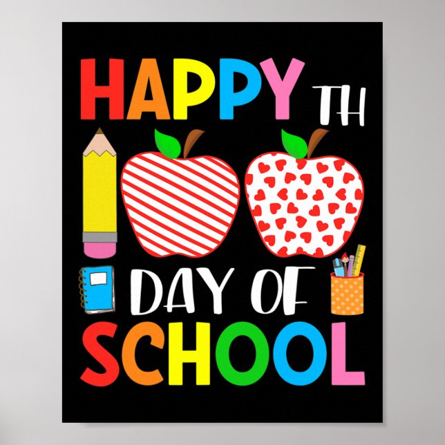 100 Days Of School Hearts Stripes Teacher And Stud Poster (Front)