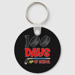 100 Days of School Hockey Student Kids Teacher Key Ring