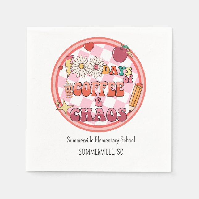 100 Days of School Hundred Days 100th Groovy Napkin (Front)