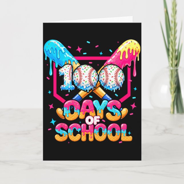 100 Days Of School Ice Cream Baseball Player For K Card (Front)