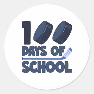 100 Days Of School Ice Hockey 100 Days Smarter Boy Classic Round Sticker