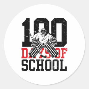100 Days Of School Ice Hockey Sport Student Teache Classic Round Sticker