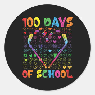 100 Days Of School Ice Hockey Sticks Boys Girls 10 Classic Round Sticker
