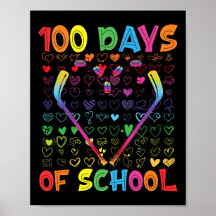 100 Days Of School Ice Hockey Sticks Boys Girls 10 Poster