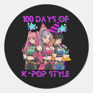 100 Days Of School K Pop 100 Days Stronger Kids K- Classic Round Sticker
