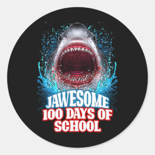 100 Days Of School Kids Adults Great White Shark  Classic Round Sticker