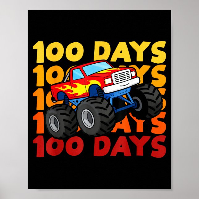 100 Days Of School Kids Monster Truck Boys And Gir Poster (Front)