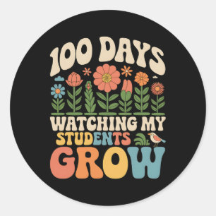 100 Days Of School Kindergarten 100 Days Growing F Classic Round Sticker