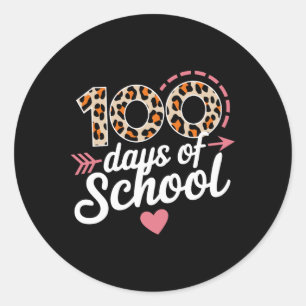 100 Days Of School Leopard Heart Girls Women Kids Classic Round Sticker