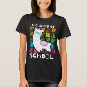 100 Days Of School Llama Face Mask Virtual Teacher T-Shirt