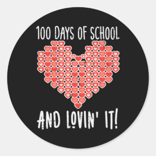 100 Days Of School Lovin It Hearts Valentines Day Classic Round Sticker