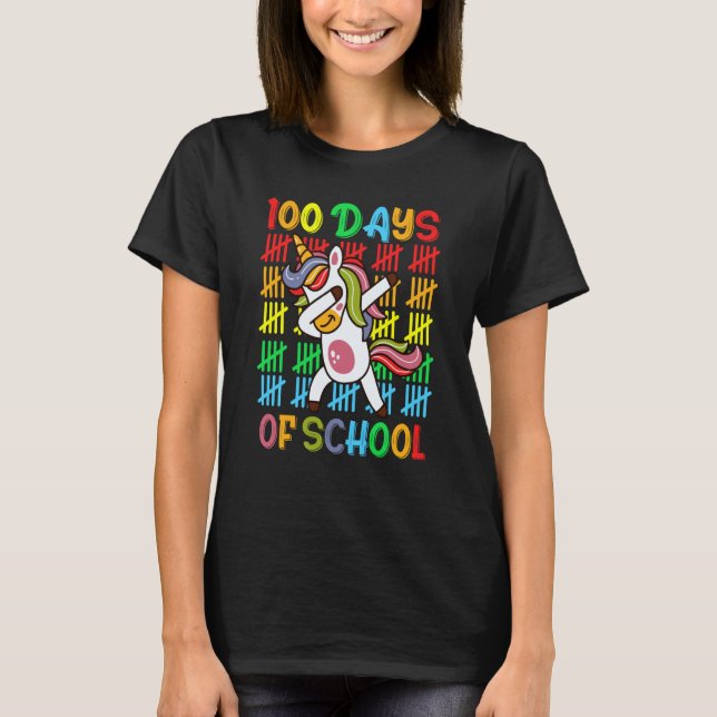 100 Days of School Magical Dabbing Unicorn T-Shirt (Front)