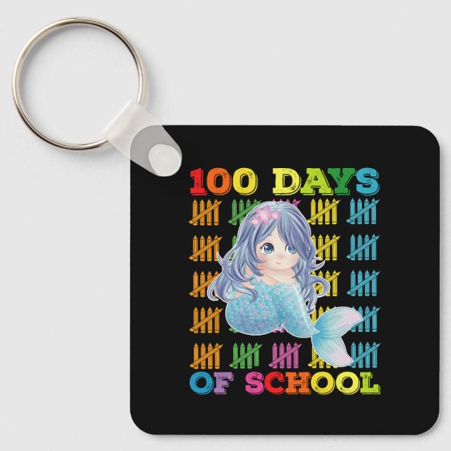 100 Days Of School Mermaid Teacher Student Key Ring (Front)