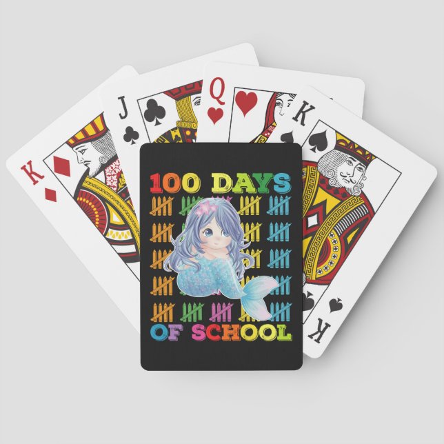 100 Days Of School Mermaid Teacher Student Playing Cards (Back)