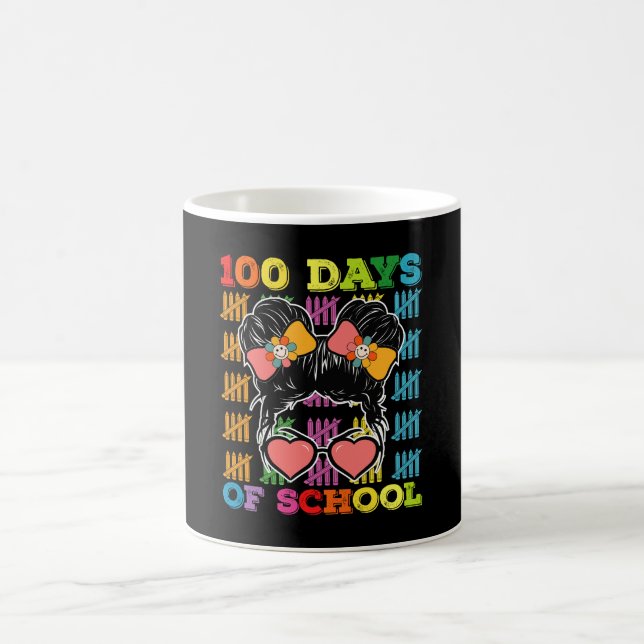 100 Days Of School Messy Bun Teacher Coffee Mug (Center)