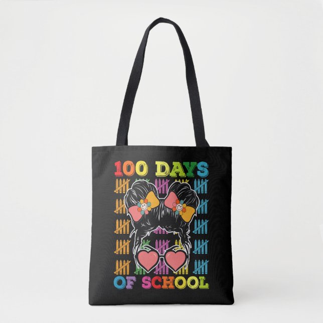 100 Days Of School Messy Bun Teacher Tote Bag (Front)