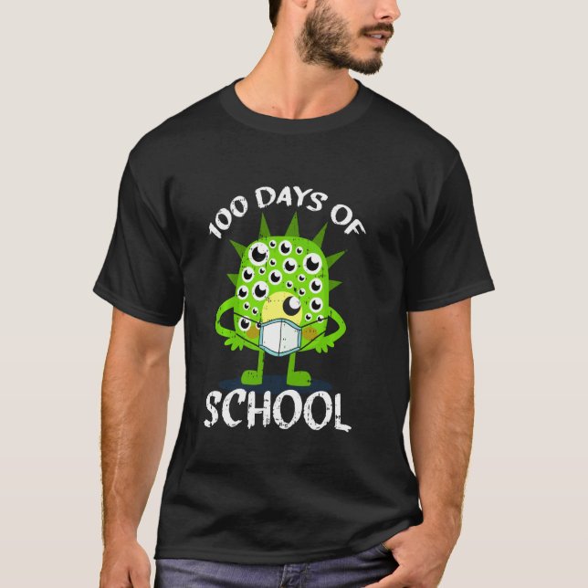 100 Days Of School Monster Face Mask Student Quara T-Shirt (Front)