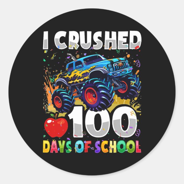 100 Days Of School Monster Truck 100th Day Of Scho Classic Round Sticker (Front)