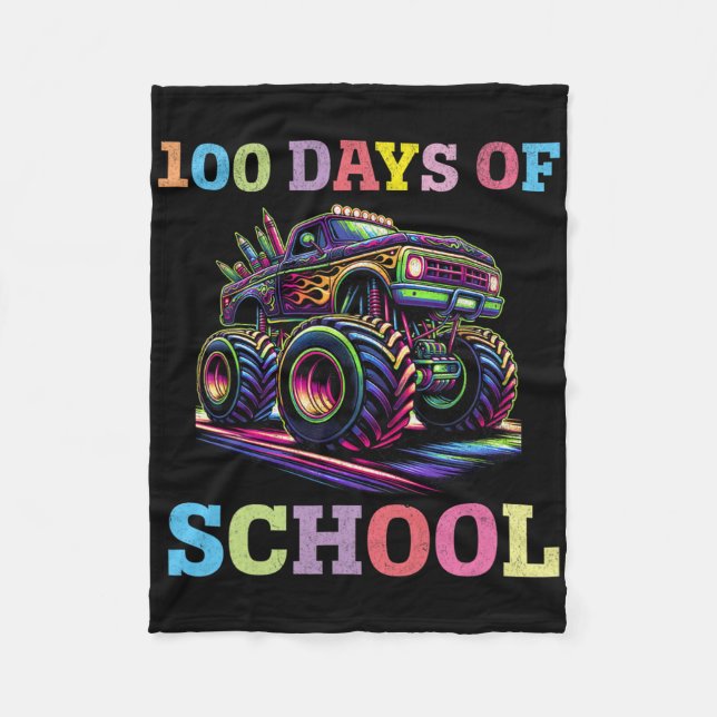 100 Days Of School Monster Truck 100th Day Of Scho Fleece Blanket (Front)