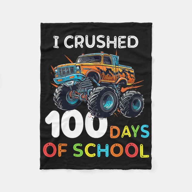 100 Days Of School Monster Truck 100th Day Of Scho Fleece Blanket (Front)