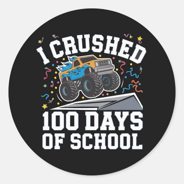 100 Days of School Monster Truck 100th Day School Classic Round Sticker (Front)