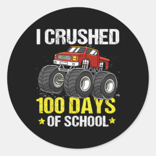 100 Days Of School Monster Truck For Kids Boys Classic Round Sticker