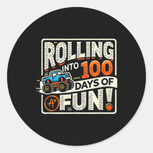100 Days Of School Monster Truck Rolling Into 100  Classic Round Sticker