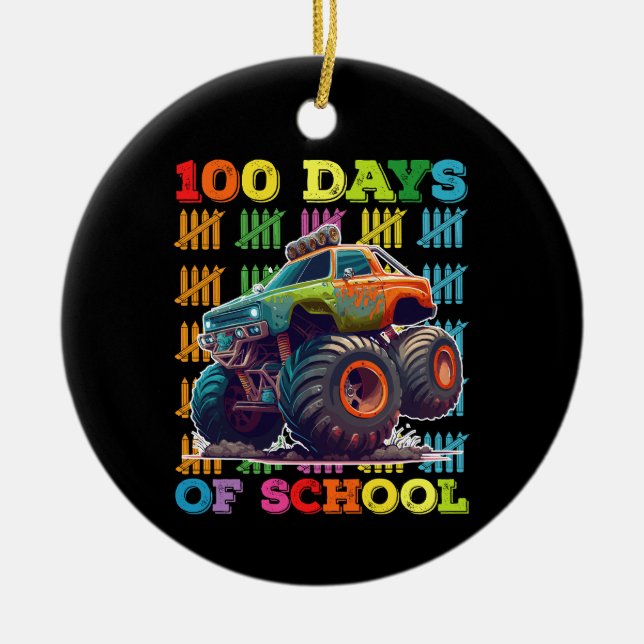 100 Days Of School Monster Truck Teacher Student Ceramic Ornament (Front)