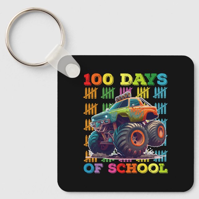 100 Days Of School Monster Truck Teacher Student Key Ring (Front)