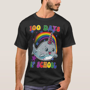 100 Days of School Narwhal Unicorn Girls 100th Day T-Shirt